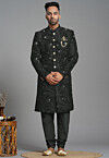 Embroidered Georgette Sherwani in Black