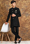 Embroidered Georgette Sherwani in Black