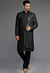 Embroidered Georgette Sherwani in Black