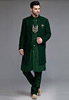 Embroidered Georgette Sherwani in Dark Green