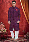 Embroidered Georgette Sherwani in Dark Purple