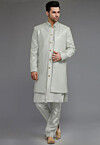 Embroidered Georgette Sherwani in Light Grey