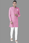Embroidered Georgette Sherwani in Light Pink