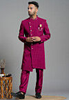 Embroidered Georgette Sherwani in Magenta