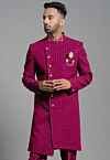 Embroidered Georgette Sherwani in Magenta