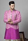 Embroidered Georgette Long Jacket in Magenta