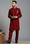 Embroidered Georgette Sherwani in Maroon