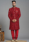 Embroidered Georgette Sherwani in Maroon
