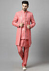 Embroidered Georgette Sherwani in Peach