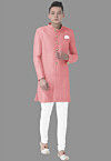 Embroidered Georgette Sherwani in Peach