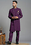 Embroidered Georgette Sherwani in Purple