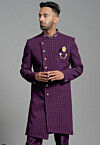 Embroidered Georgette Sherwani in Purple