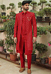 Embroidered Georgette Sherwani in Red