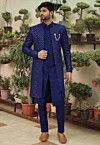 Embroidered Georgette Sherwani in Royal Blue