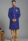 Embroidered Georgette Sherwani in Royal Blue