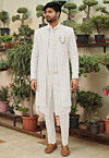 Embroidered Georgette Sherwani in White