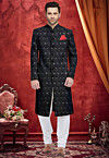 Embroidered Georgette Sherwani in Black