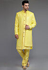 Embroidered Georgette Sherwani in Yellow