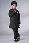 Embroidered Georgette Sherwani Set in Black
