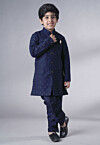 Embroidered Georgette Sherwani Set in Navy Blue