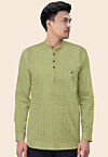 Embroidered Georgette Short Kurta in Olive Green