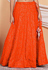 Embroidered Georgette Skirt in Orange