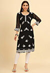 Embroidered Georgette Straight Kurta in Black