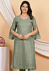 Embroidered Georgette Straight kurta in Dusty Green