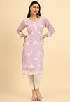 Embroidered Georgette Straight Kurta in Light Purple