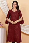 Embroidered Georgette Straight kurta in Maroon