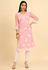 Embroidered Georgette Straight Kurta in Pink