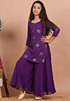 Embroidered Georgette Straight Kurta in Purple