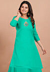 Embroidered Georgette Straight Kurta in Sea Green