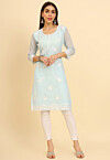 Embroidered Georgette Straight Kurta in Sky Blue