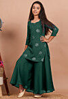 Embroidered Georgette Straight Kurta set in Dark Green