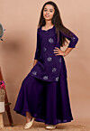 Embroidered Georgette Straight Kurta set in Dark Purple