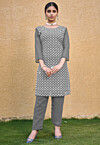 Embroidered Georgette Straight Kurta Set in Grey