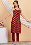 Embroidered Georgette Straight Kurta Set in Maroon
