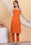 Embroidered Georgette Straight Kurta Set in Orange