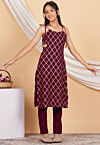 Embroidered Georgette Straight Kurta Set in Wine