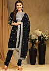 Embroidered Georgette Straight Suit in Black