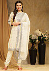 Embroidered Georgette Straight Suit in Cream