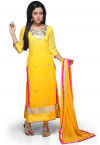 Embroidered Georgette Straight Suit in Shaded Yellow