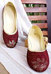Embroidered Georgette Women Jutti in Maroon