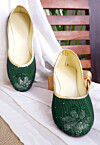 Embroidered Georgette Women Jutti in Dark Green