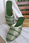 Embroidered Georgette Women Mules in Dark Green