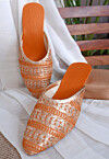 Embroidered Georgette Women Mules in Orange
