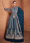 Embroidered Georgette Lehenga in Teal Blue