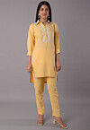 Embroidered Rayon High Low Kurti Set in Yellow