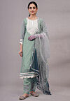 Embroidered Kota Doria Pakistani Suit in Sea Green